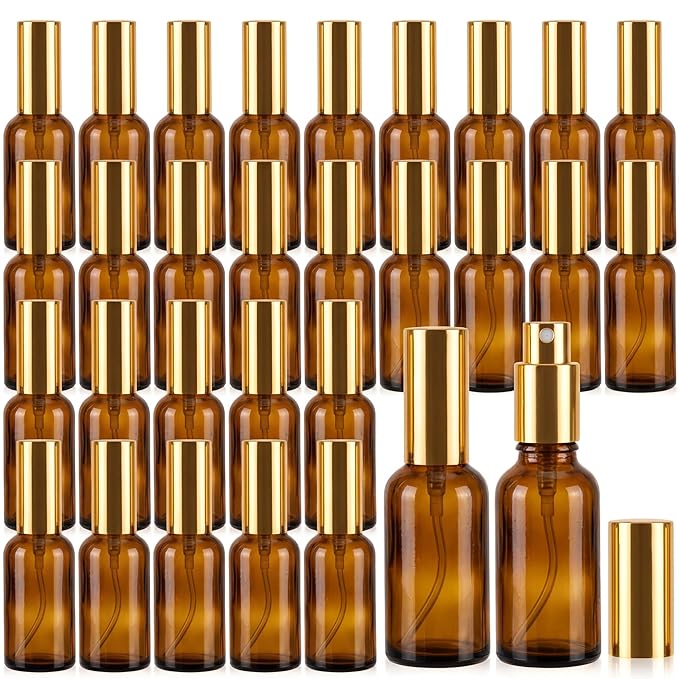 Roshtia 30 Pcs Glass Spray Bottle Clear Empty Bottles Small Refillable Reusable Perfume Bottle with Fine Mist Sprayer Pump for Face Body Travel(2 oz,Amber)
