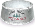 Hallops Galvanized Christmas Tree Collar - Adjustable Metal Christmas Tree Skirt - Standard Size, 28 Inch Base - Durable Christmas Decor for Large and Small Trees - Distressed White Farmhouse Design