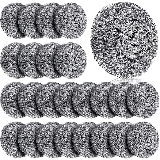 Honeydak 150 Pack Stainless Steel Scourers Steel Wool Scrubbers Bulk Separately Packaged 3 Inch, 25 Gram Metal Scourers Sponges Wire Scouring Pad for Stove Pot Pan Oven Kitchen Restaurant(Classic)