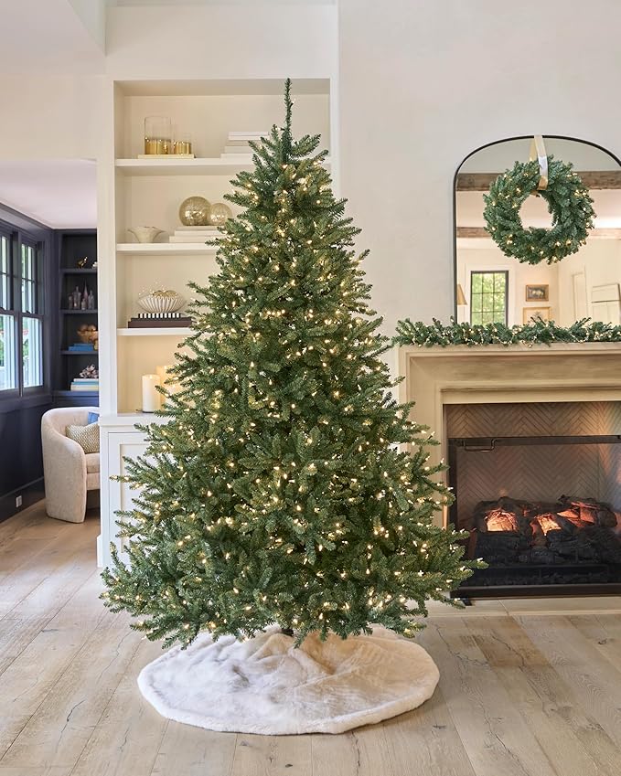 Balsam Hill 7ft Pre-Lit Classic Blue Spruce - Artificial Christmas Tree with 850 Clear Incandescent Lights, Easy Plug Technology, Premium Stand for Indoor Holiday Decorating