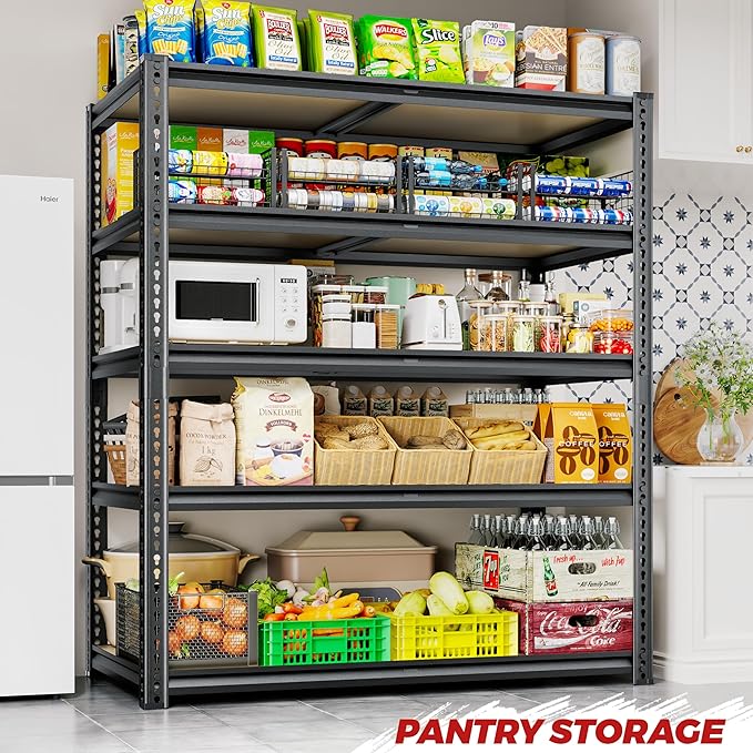 CypBed 72" H Storage Shelves,2250LBS Garage Shelving,Adjustable Metal Shelving Unit,Garage Shelve Heavy Duty for Basement, Warehouse, Kitchen,35.6" W × 16" D × 72" H, Black