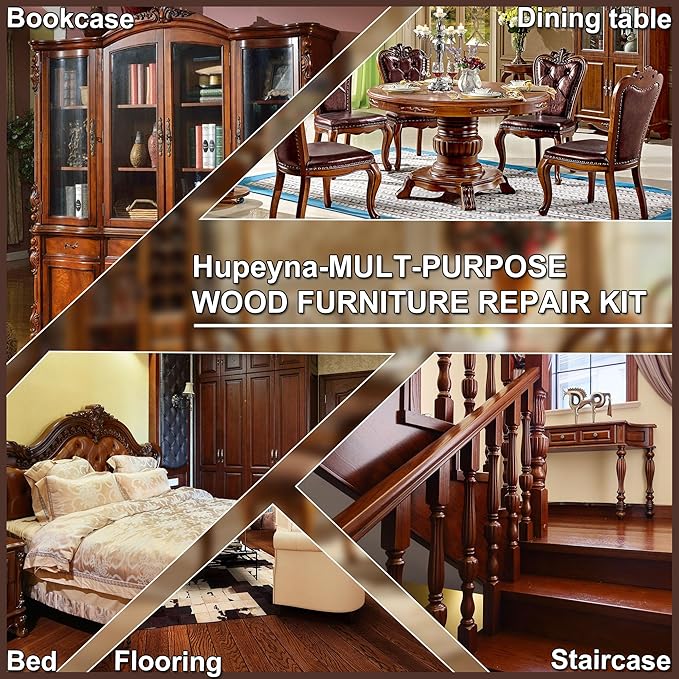 Hupeyna Wood Furniture Repair Kit, 21 Pcs Touch Up Wood Putty, Wood Fillers and Beeswax - Repair Cracks, Scratch, Hole, Discoloration for Wooden Floor, Door, Laminate, Table, Cabinet Surfaces