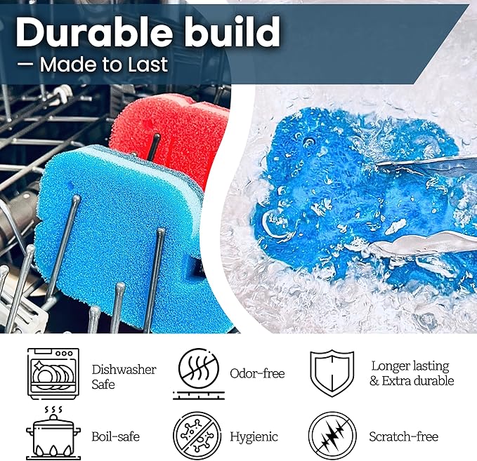 Ohsoborn 10 Pack Multipurpose Dual Sided Triple Layer Dish Sponges Kitchen | Boil Safe Scratch Free Odor Resistant Extra Durable | Flexible and Durable Design for Long Lasting Use (10, Whale)