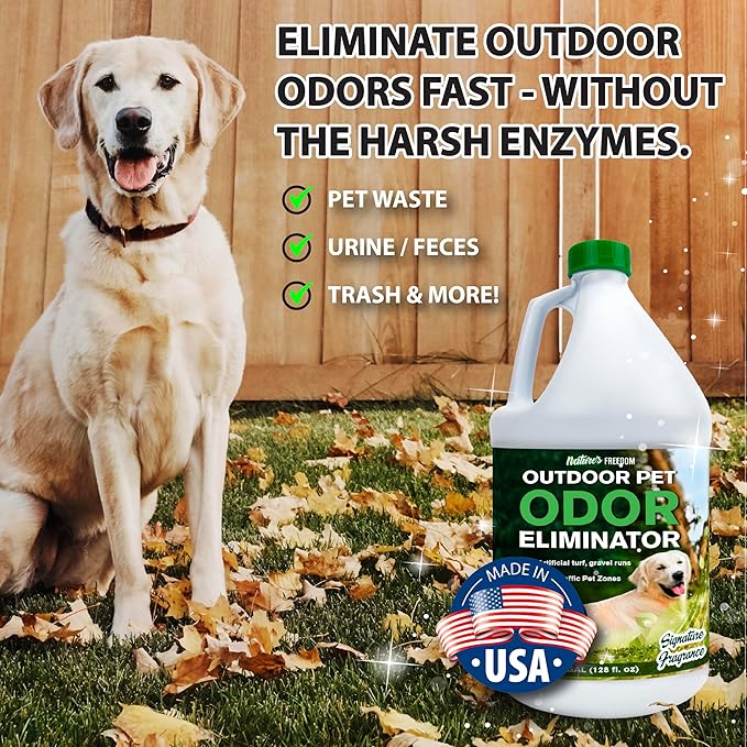 Nature's Freedom Concentrated Enzymes Outdoor Odor Eliminator, Turf and Yard Cleaner for Pet Urine, Deodorizer for Dog & Cat Waste & Smells, Makes 5 to 64 Gallons, Use on Grass, Patios, Kennels