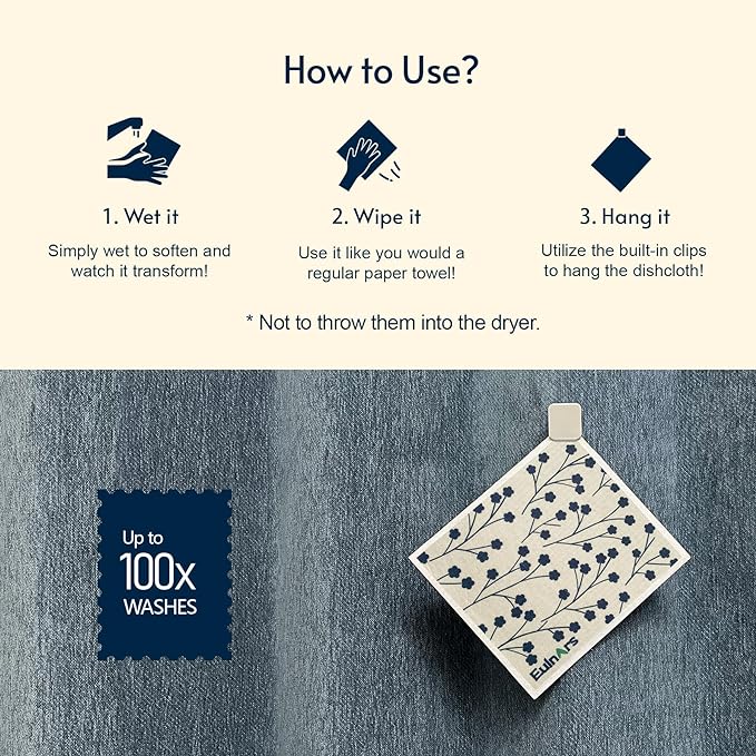 Eulnars Swedish Dishcloths for Kitchen, 8 Pack Japanese Pattern Reusable Paper Towels with Clips, Non-Scratch Swedish Dish Towels, Super Absorbent Cellulose Dish Cloths, No Odor