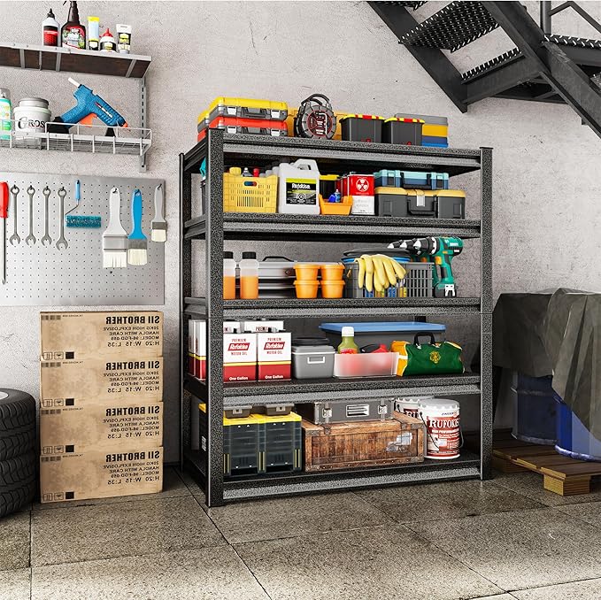 Rufokisa Garage Shelving Heavy Duty，Large Loads Adjustable Garage Storage Shelves, Metal Storage Racks and Shelving Units, Utility Rack Shelves,47.2”W x 24”D x 78”H,Silver