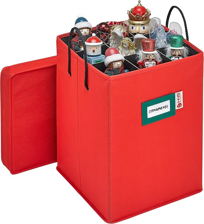 Christmas Nutcracker and Figurine Collectible Storage Box - Stores Up to 9-16" Tall Nutcrackers, Ornaments, and More - Holiday Decor Organizer with Adjustable Dividers - Nutcracker not Included