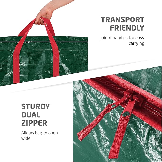 ZOBER Christmas Tree Storage Bag - With 2 Ornaments Accessories/Garland Bags - Fits 7.5 Ft Trees - Plastic, Waterproof Christmas Tree Bag For Storage Box For Xmas - Strong, Durable Handles - Green