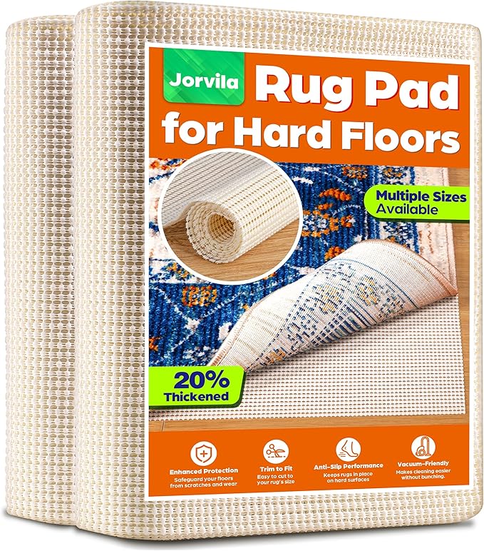 Jorvila Non-Slip Rug Pad Gripper 2x3 Feet, Anti Skid Mat for Under Area Rugs, Keeps Rugs in Position and Safe, Thick Cushioned Carpet Pad for Hardwood Floors Protection