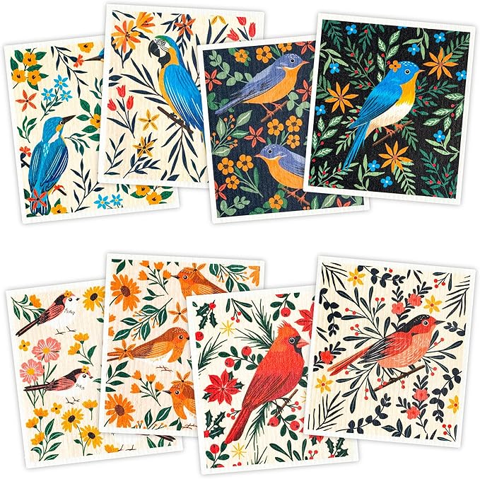 Augine Swedish Dishcloths for Kitchen, 8 Pack Reusable Paper Towels Washable, Super Absorbent Kitchen Towels, No Odor, Biodegradable, Quick Drying, Dishwasher Safe