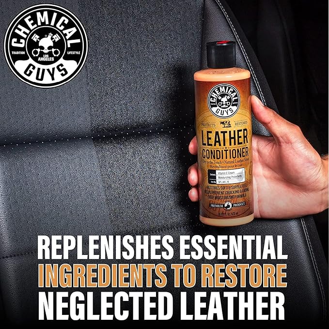 Chemical Guys SPI410 Leather Cleaner and Conditioner Bundle with ACC_S95 Long Bristle Horse Hair Leather Cleaning Brush, Safe for Car, Home, Office, & More (3 Item Bundle with 2-16 fl oz Bottles)
