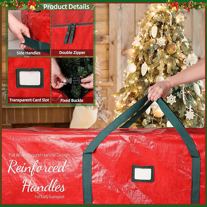 Large Christmas Tree Storage Bags Heavy Duty Tree Bags Holiday Storage Bags Protects From Moisture Or Dust,Alternative To Xmas Tree Storage Box (Red, 7.5 Ft)