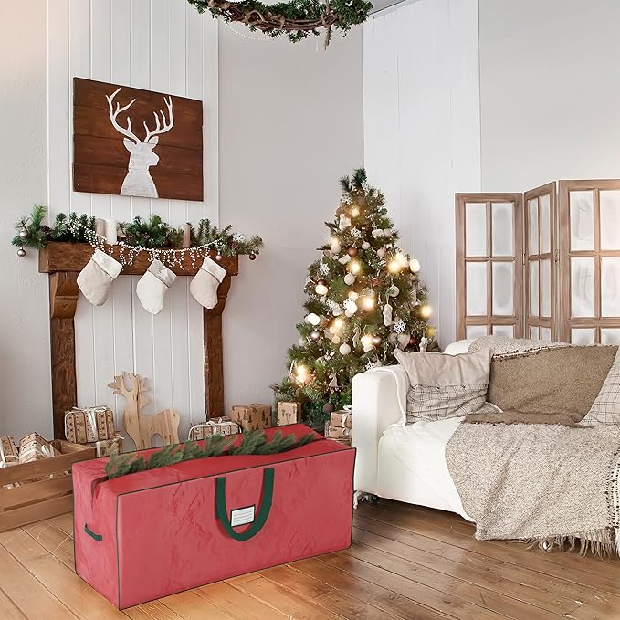 Christmas Tree Storage Bag Set - Set of 2 Bags for 7.5-Foot Artificial Trees - Protects Holiday Decorations and Inflatables by Elf Stor (Red)