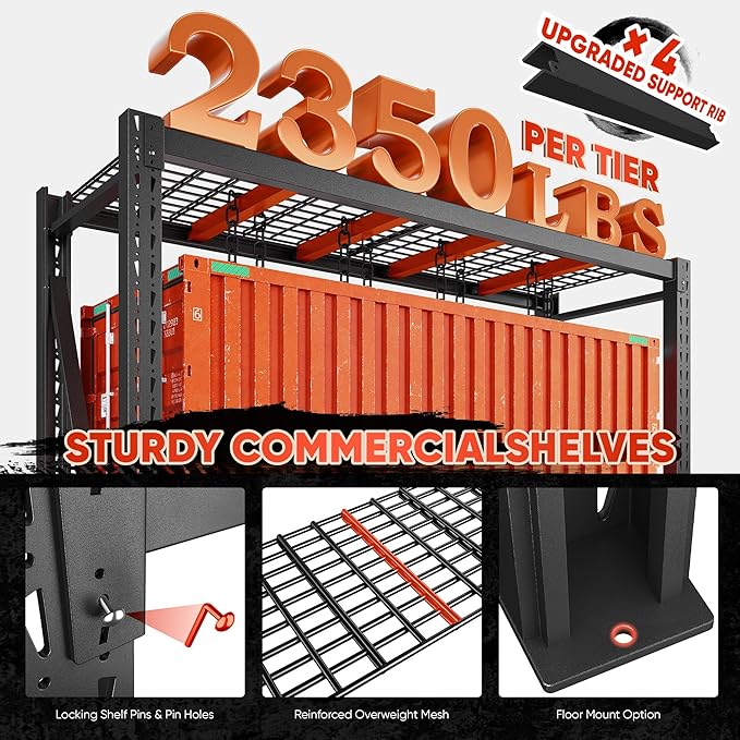 Bepatio 7050LBS Garage Shelving Heavy Duty 67.6''W Storage Shelves Metal Shelving Unit, 3 Tire Shelf,Adjustable Industrial Shelving for Warehouse Commercial Storage Rack,67.6''Wx23.7''Dx66''H