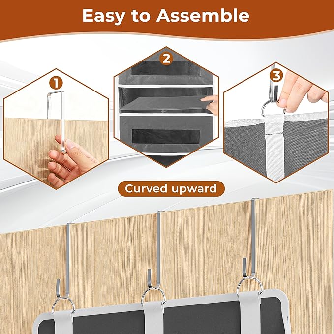 XyVoltic 5-Tier Over The Door Storage Organizer with 10 Side Mesh Pockets, 48 lbs Load Capacity, 3 Hooks Design, Door Hanging Organizer with Clear Windows for Bathroom, Bedroom, Nursery, Kitchen-Grey
