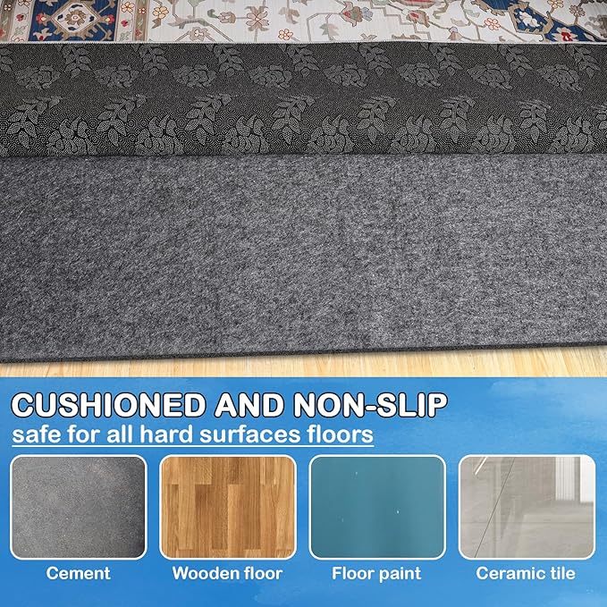 Non-Slip Rug Pads 1/4” Thick, 3x5Ft Waterproof Rugs Non Skid Rug Pad for All Floors and Finishes Durable Hardwood Floor Protective Felt Keeps Rugs in Place, Safe and Secure