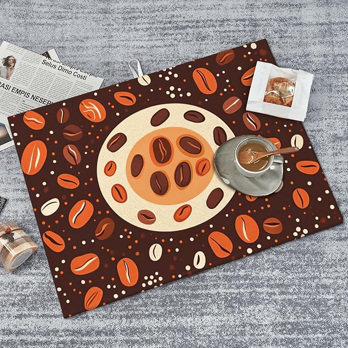 Coffee Beans Dish Drying Mat for Kitchen Counter Microfiber Super Absorbent Non-Slip Dish Drying Pad for Countertops Dishes Utensils Stylish Quick-Dry Machine Washable 18x24 Inch