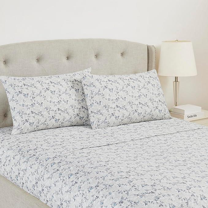 Modern Threads Silky Soft Microfiber and Wrinkle Free Sheets - Luxurious Microfiber Bed Sheets Includes Flat Sheet, Fitted Sheet with Deep Pockets, & Pillowcases Kashmir Rose Blue, Queen