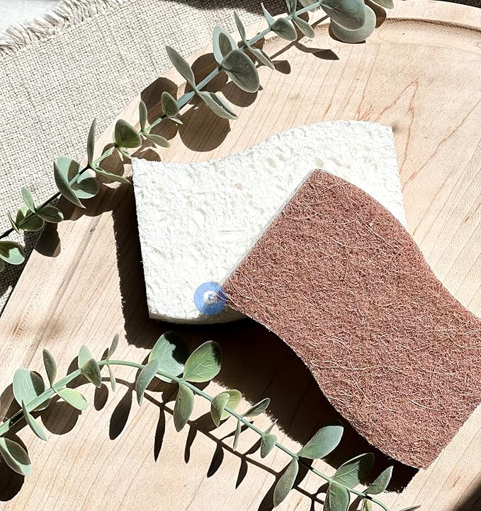 Natural Kitchen Sponges - Biodegradable, Compostable, Cellulose and Coconut Sponges - Pack of 6