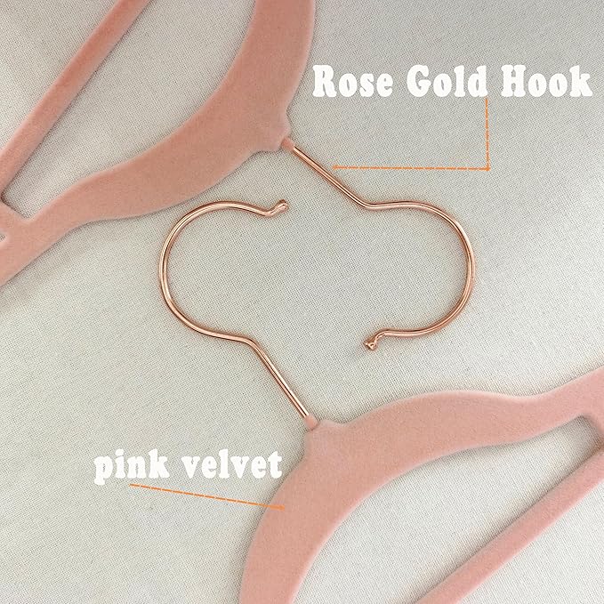 Pink Velvet Hangers 30 Pack - Rose Gold Hook, Space Saving Non-Slip Clothes Hangers, 16.5 Inch with Tie Bar for Coats,Sweater,Jackets,Dresses, Shirts, Suits & T-Shirts