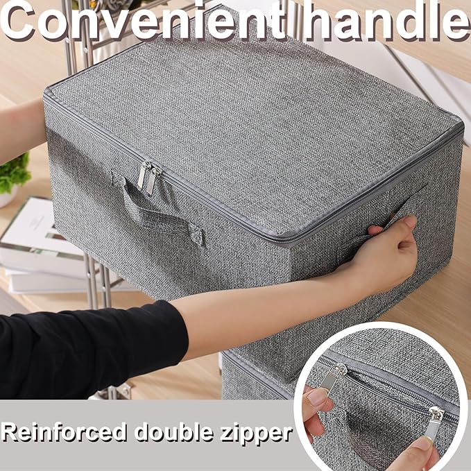 ENUMAIL Underbed Storage Box Containers with Lid, Foldable Blanket Baskets, Home Underbed Organization for Organizing Clothes, Shoes, Pillows, 17.7x13.7x9.8Inches, Grey, 2 Pack