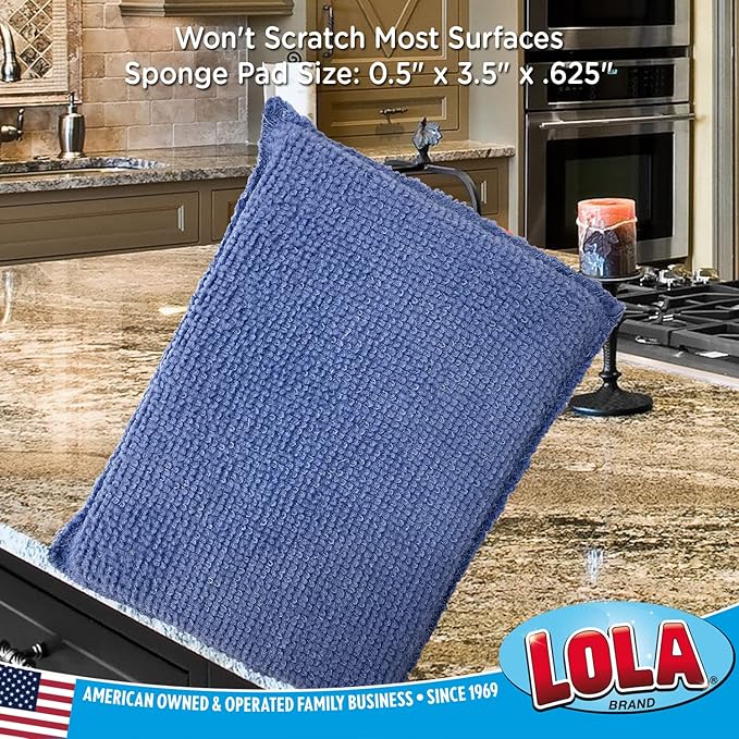 LOLA Microfiber Terry & Nylon Net Sponge Scrubber Pad, 6 Pack, Non Scratch 2-Way Cleaning, Gently Scrubs & Wipes Clean