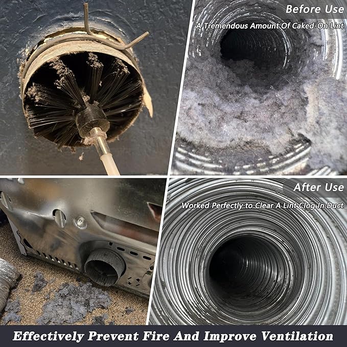 Chimney Sweep Kit Chimney Brush Kit Chimney Cleaning Kit, 16FT Dryer Vent Cleaner Kit Duct Cleaning Tools, Dryer Vent Cleaning Kit Fireplace Chimney Brushes-12pcs Flexible Rods, 2pcs 8in Chimney Brush