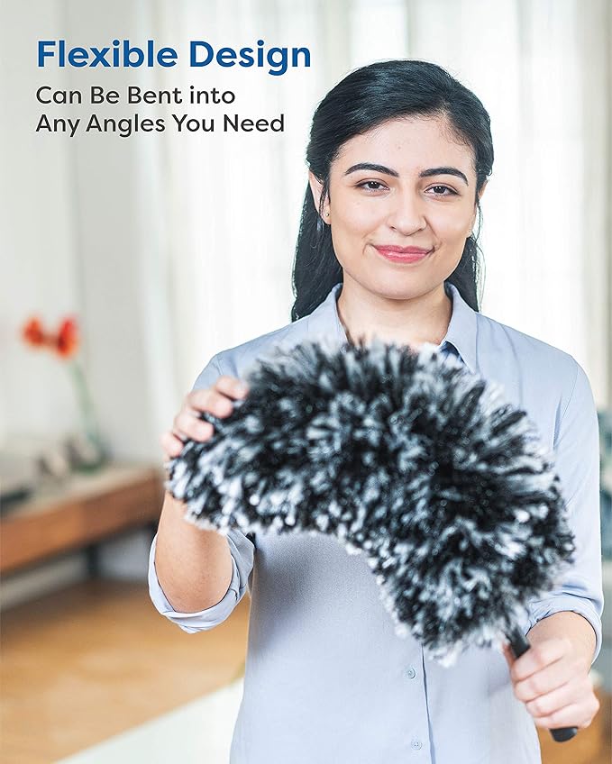 Rocktex Feather Duster Kit with 5.6ft Extension Pole, 4 Dusting Brush for Cleaning Home Wall Ceiling Fan Cobweb, Microfiber Static Washable Dusters, Black Dark Gray