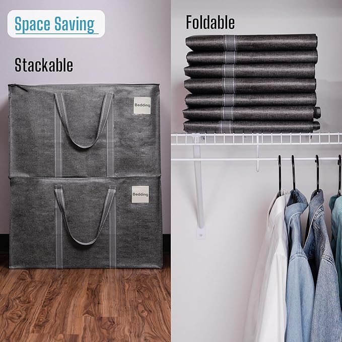 VENO 8 Pack Moving Bags and Large Christmas Storage Bins with lids. Alternative to Moving Boxes, Packing Supplies for College. Extra Large Heavy Duty Totes for Packaging (Dark Gray, 8 Pack)
