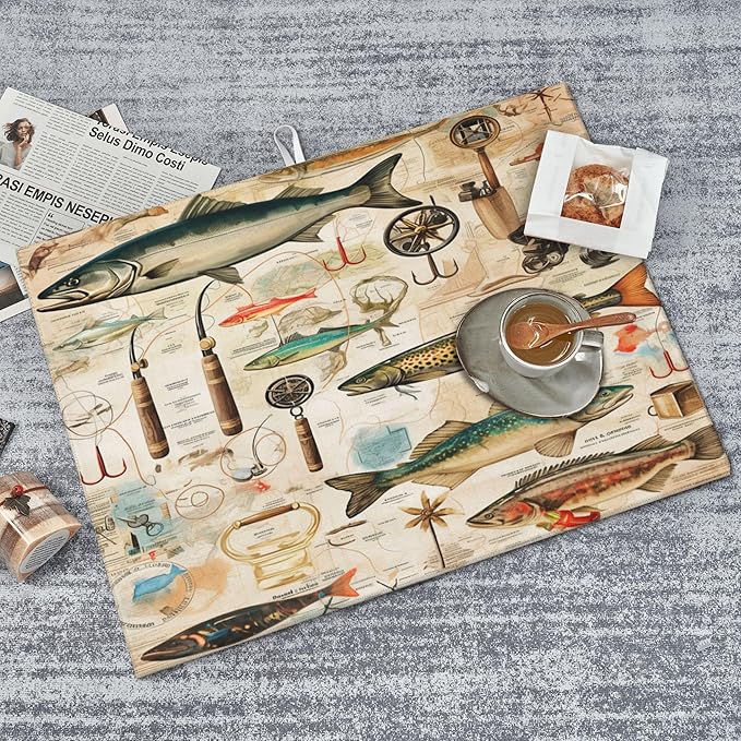 Ocean Fish Dish Drying Mat for Kitchen Counter Microfiber Super Absorbent Non-Slip Dish Drying Pad for Countertops Dishes Utensils Stylish Quick-Dry Machine Washable 18x24 Inch