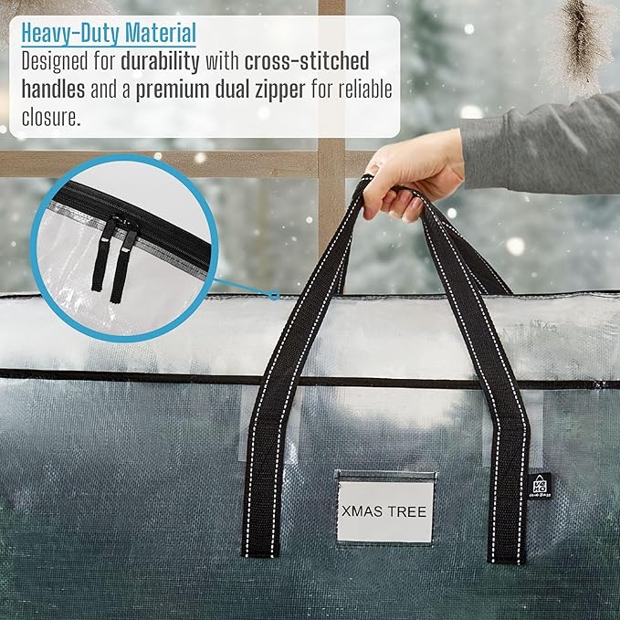 VENO Clear Christmas Tree Storage Bag - Fits 7.5 Ft Artificial Trees, Heavy Duty Large Bags with Zipper, Durable Handles, and Labeling Card Slot, Alternative to Storage Boxes with Lids
