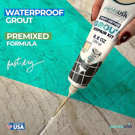 PentaUSA Grout - Premixed Grout Repair Set, 8.8 oz, 2 Pack Tile Grout Tubes, Repairs and Renews Tile Grout in Bathroom and Kitchen, Odorless and Safe Formula - 2 Pack (Beige)