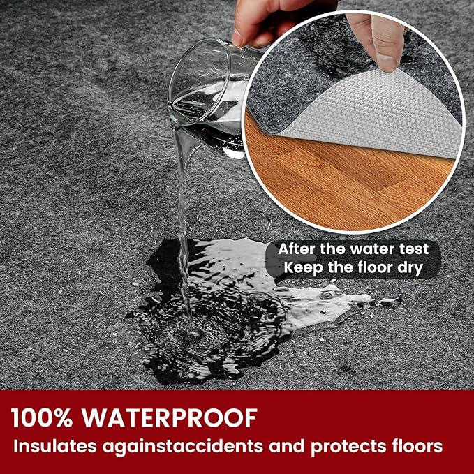 Waterproof Rug Pad, 6x9 ft Area Rug Non-Slip Carpet Pad, 1/4" Thick Non-Slip Rug Pads for All Floors and Finishes, Felt Pad for Hardwood Floors, Keeps Carpets in Place Soft and Safe