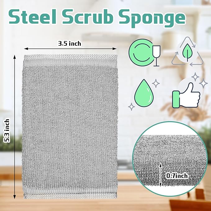 Thyle 36 Pack Steel Scrub Sponges for Dishes Non Scratch Scouring Sponge Multi Use Metal Scrubber Heavy Duty Dish Wash Kitchen Sponge for Pot Dish Washing Hard Surface Cleaning Tools (Gray)