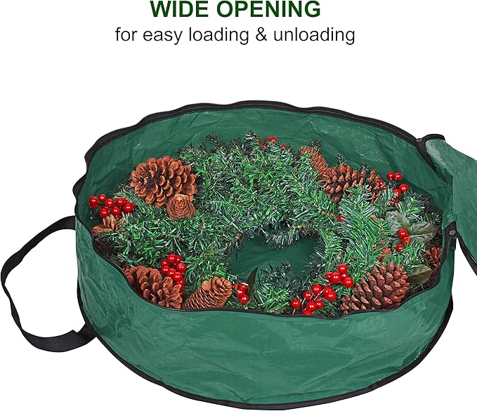 ProPik Christmas Wreath Storage Bag 24" - Garland Holiday Container with Tear Resistant Material - Featuring Heavy Duty Handles and Transparent Card Slot - 2 Pack (24 Inch, Green)