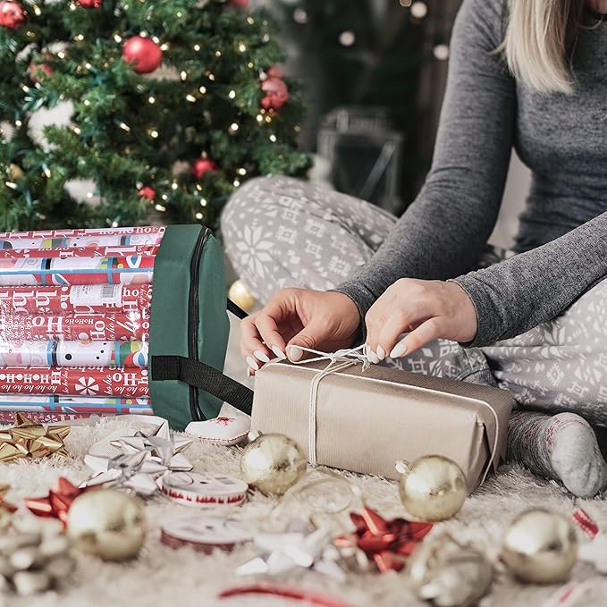 Primode Wrapping Paper Storage Bag | Wrapping Paper Organizer Under Bed for Storing Multiple Rolls of Gift Wrap, 42” Length Container Constructed of Durable 600D Oxford Material (Green)