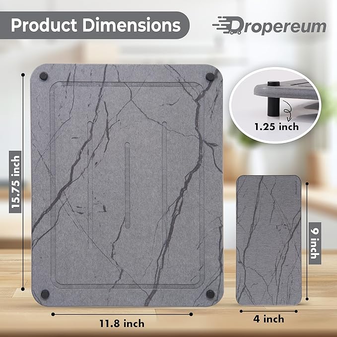 Stone Dish Drying Mat for Kitchen Counter, 2PCS Quick Dry Stone Dishes Mats, Water Absorbing Diatomaceous Earth Drying Pad for Bottles Dish Cups(Dark Gray 15.7"x11.8" & 8"x5")