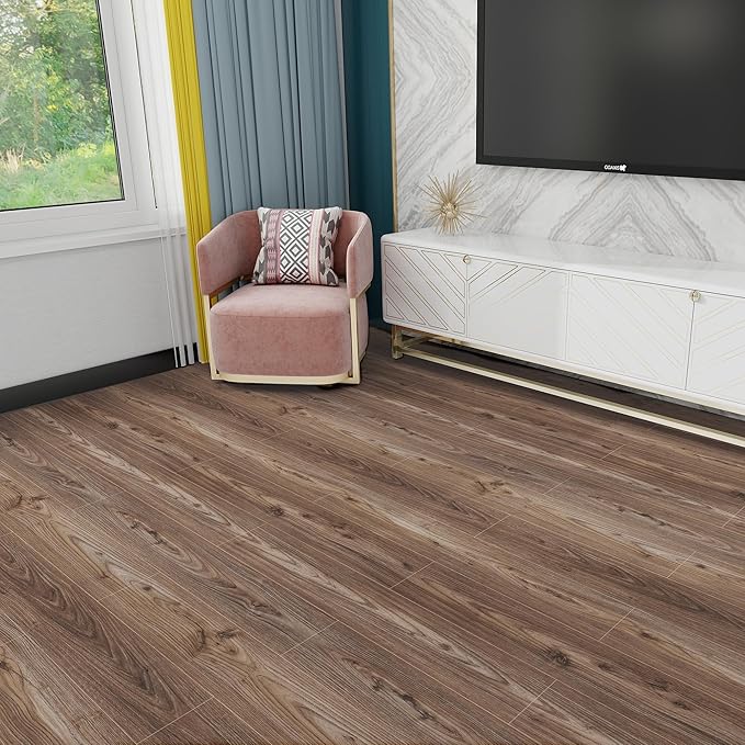 Lareko 54 Sq.Ft,Wood Peel and Stick Floor Tiles,36 Pack Brown Vinyl Flooring (No Adhesive Residue) 36"×6" Waterproof and Non-Slip Laminate Flooring for Renters Bathroom, Living Room ((Dark Brown ）