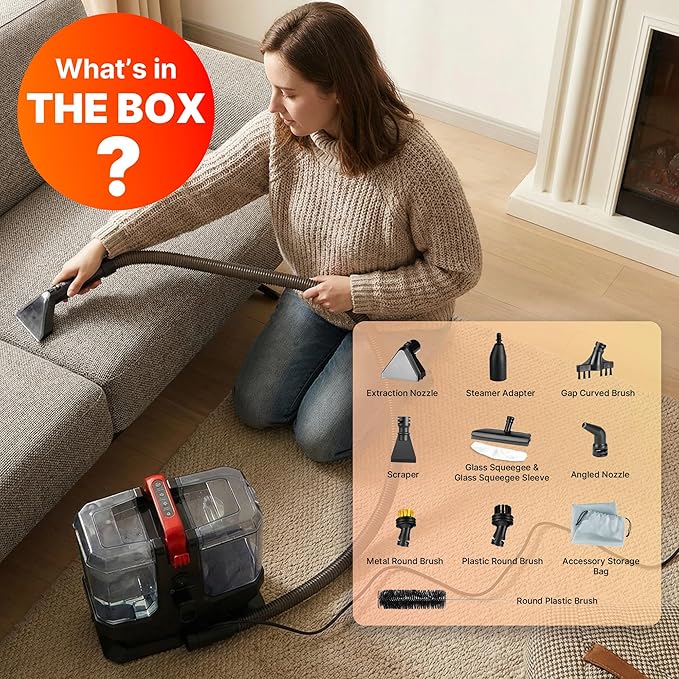 Shop-Vac Portable Carpet Cleaner Machine with 212℉ Steam & Heating System, 4 Cleaning Modes Upholstery Cleaner with Versatile Tools for Car, Rug, Couch, Bathroom, Kitchen Messes, 5430270
