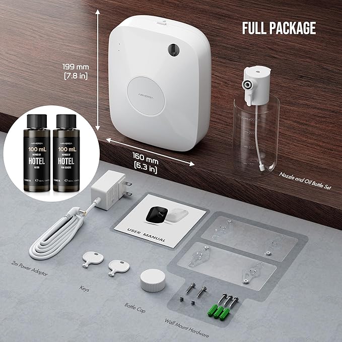 Smart Waterless Essential Oil Diffuser Hotel Scent Starter Kit, 400mL Capacity with 200mL Fragrance Oil, Up to 2000 sq ft Scent Air Machine with 12A1V Power Adapter for Large Room, ANA White Kit