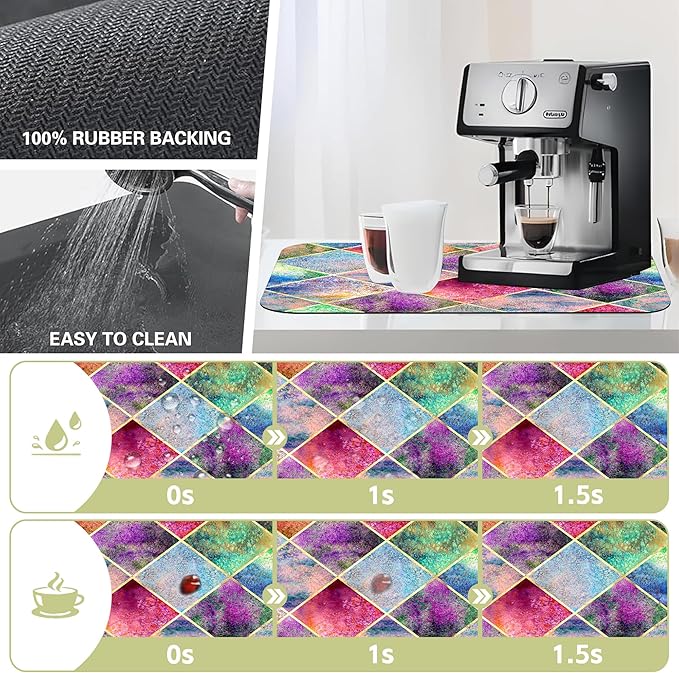 Watercolor Argyle Plaid Dish Drying Mat Abstract Geometric Plaid Kitchen Mat 16"x24" Bsorbent Coffee Maker Mat for Dishes Utensils Coffee Maker Pots and Pans Easy Clean Dish Slip Resistant Pad