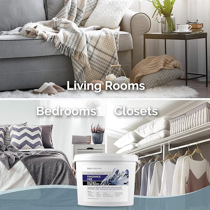 SMELLS BEGONE 1-Gallon Gel Odor Eliminator – High-Capacity, Long-Lasting Odor Absorber for Large Spaces, Basements, Garages, Workshops & Commercial Areas – Removes Tough Odors Quickly (Fragrance Free)