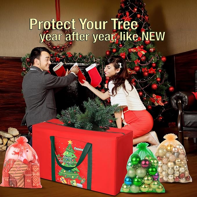 Christmas Tree Storage Bag 4FT 600d Oxford Fabric Small Christmas Tree Bag 5FT for Ornament Storage 100 X 45 X 28cm with 3 Christmas Decoration Storage Bag 30X40cm