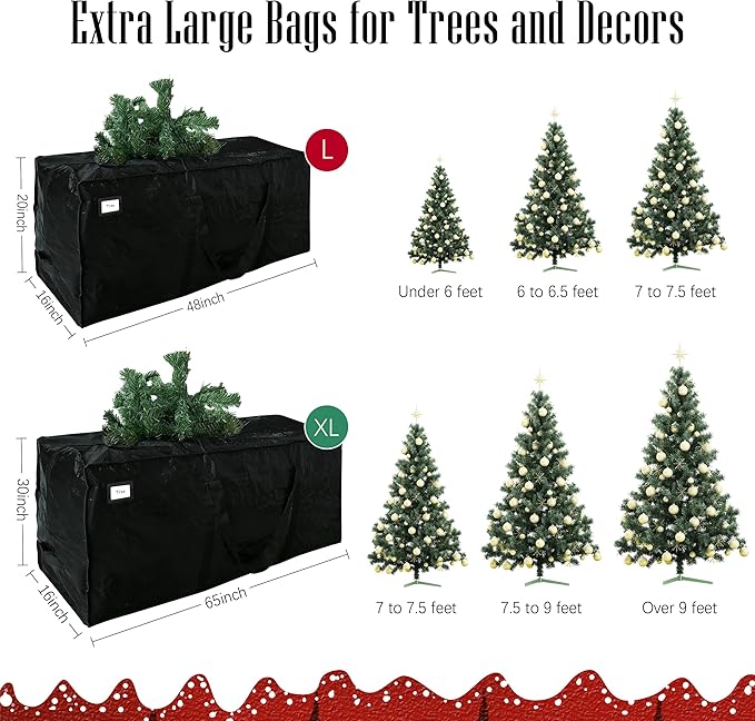 Cosy Family 7.5 ft Christmas Tree Storage Bag - Durable Heavy Duty Extra Large Artificial Xmas Holiday Tree Bag with Reinforced Handles and Dual Zippers Wide Opening - Black