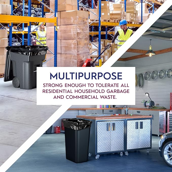 55 Gallon Trash Bag - 2 MIL thick, 100 count Large Contractor Heavy Duty Bags, Extra Large Trash Can Liner Bags, 36x52 2mil (Black)