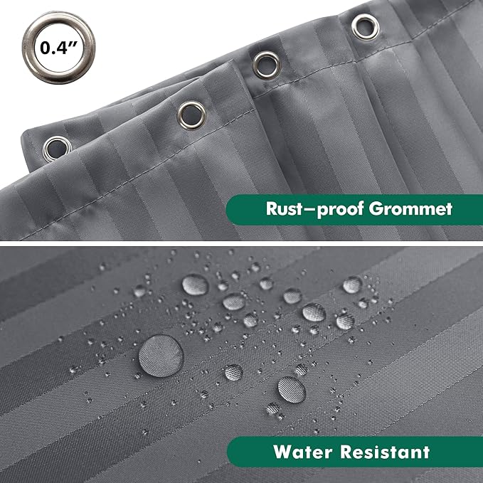 Biscaynebay Fabric Shower Curtain Liner 72" x 72", Dark Grey Water Repellent Stripes Bathroom Curtains Machine Washable