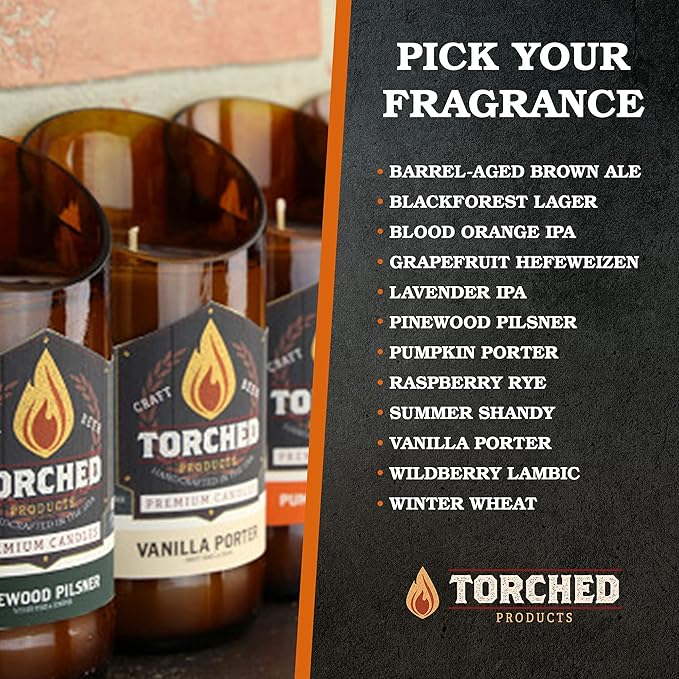 Torched Beer Scented Candles | Natural Soy Wax Candle | Pumpkin Porter Scent 8 oz | Makes a Great Gift for Men, Beer Lovers, and Collectors | Bar Man-Cave Decor and Accessories