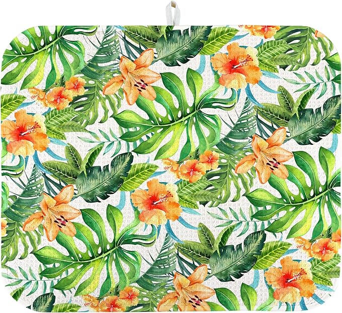 Quick Absorbent Kitchen Drying Mat - Stylish Patterns Dish Drying Mat- 16×18 Inch & 18×24 Inch Kitchen Drainer Mat for Countertops, Dishes & Glassware