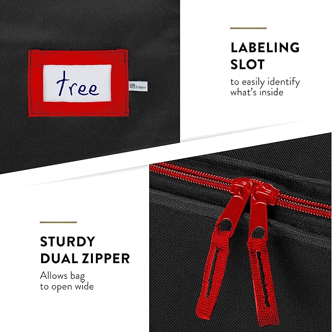 ZOBER 600D Oxford Fabric Christmas Tree Storage Bag - Fits 7.5 Ft Artificial Trees - Tear Proof Waterproof Christmas Tree Bag For Storage Box For Xmas - Strong, Durable Handles - Card Slot - Black