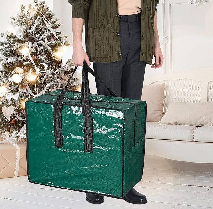 ProPik Christmas Ornaments Storage, Holiday Accessories Bag Tear-Proof Tarp 18 X 10 X 15 with Handles and Full Length Zipper (Green)